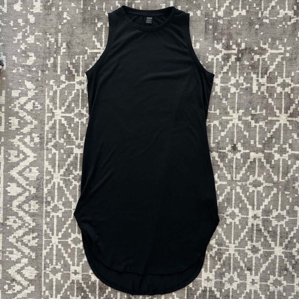 SHEIN Classic Black Sleeveless Dress Curved Hem - Coverup casual sexy